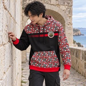 SANDANA x ANTHRAX Red Black Skull Print Asymmetric Street Hoodie M